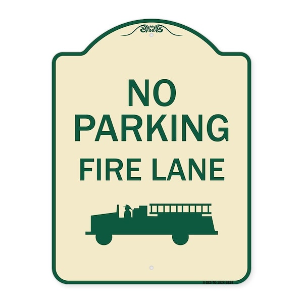 Signmission Designer Series-No Parking Fire Lane, Tan & Green Heavy-Gauge Aluminum, 24" x 18", TG-1824-9824 A-DES-TG-1824-9824 - main